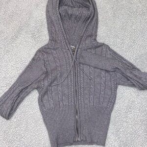Gray Cable Knit Hooded Sweater